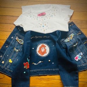 Handmade jean jacket “matching tee” Ariel mermaid